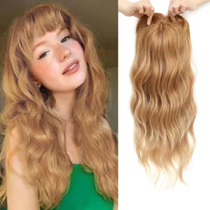 Fine Plus 20inch Hair Topper 7"X7" Hair Toppers for Women with Thinning Hair Synthetic Wavy Toppers Hair Pieces for Women Large Base Wiglets Ladies Clip in Hair Topper-Ginger strawberry Blonde