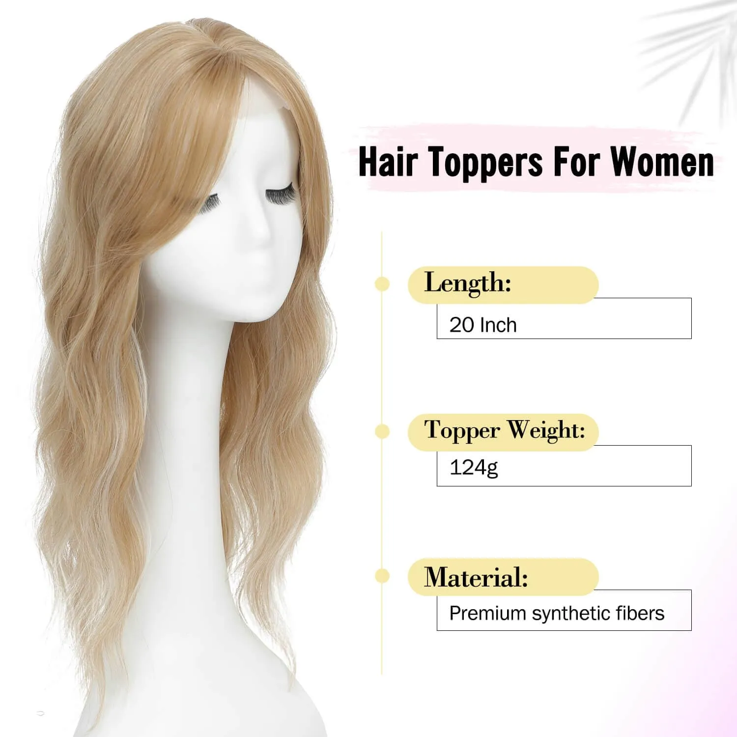 Fine Plus 20inch Hair Topper 7"X7" Wavy Synthetic Wiglets Ladies-Champagne Blonde with Highlights