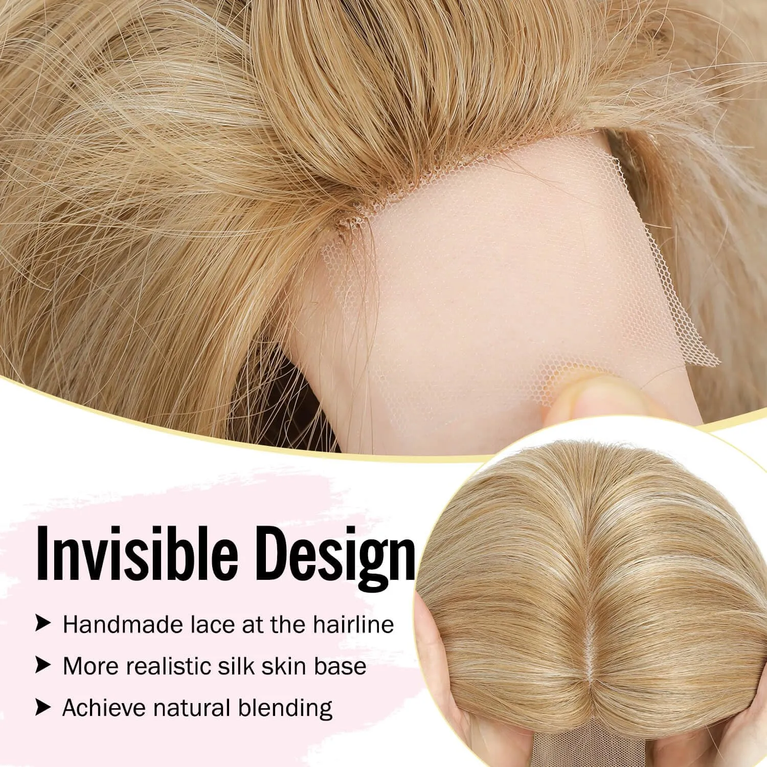Fine Plus 20inch Hair Topper 7"X7" Wavy Synthetic Wiglets Ladies-Champagne Blonde with Highlights