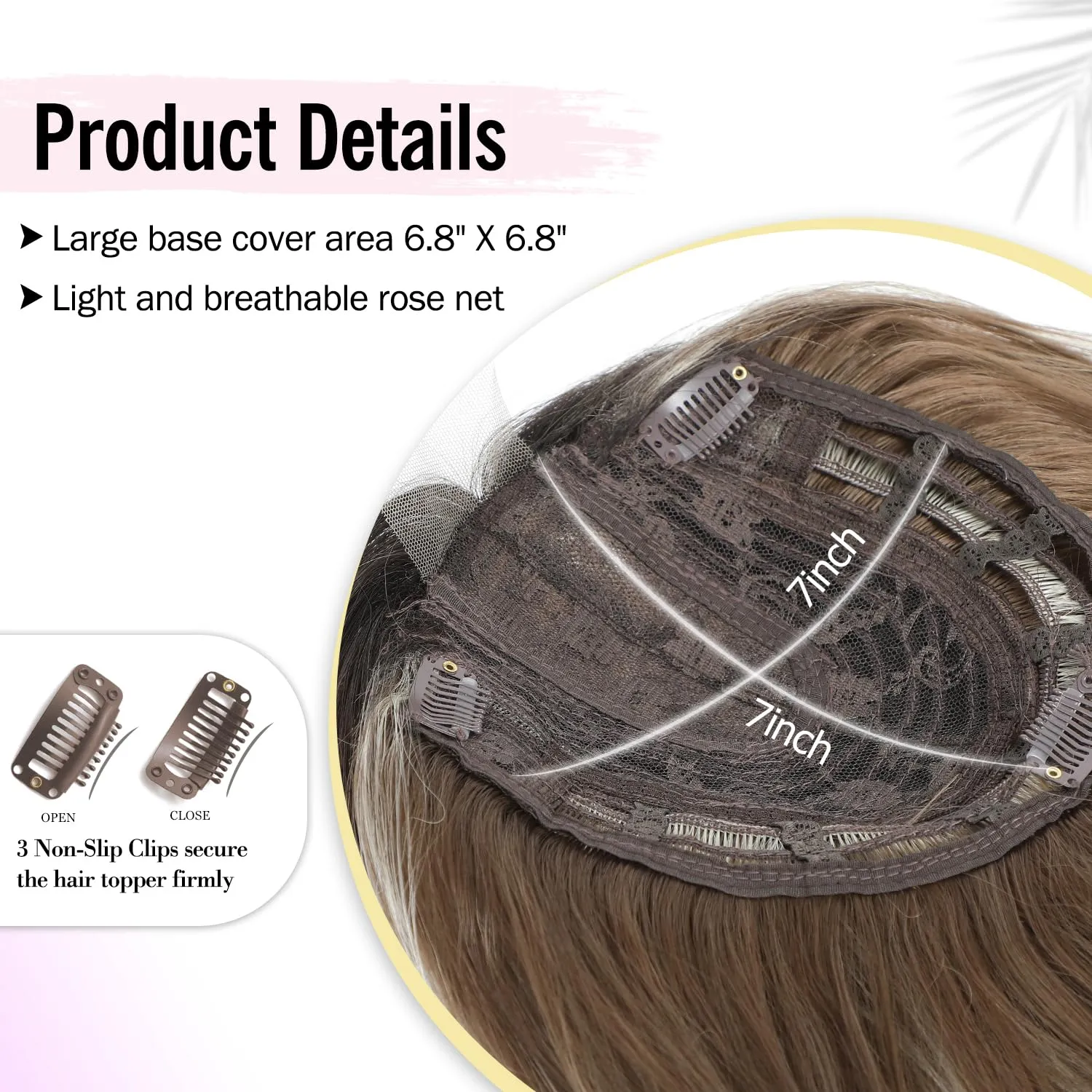 Fine Plus 20" Synthetic Wavy Hair Topper, 7"x7" Large Base, Clip-in Wiglet for Women – 3-Tone Rich Brown with Dark Root.