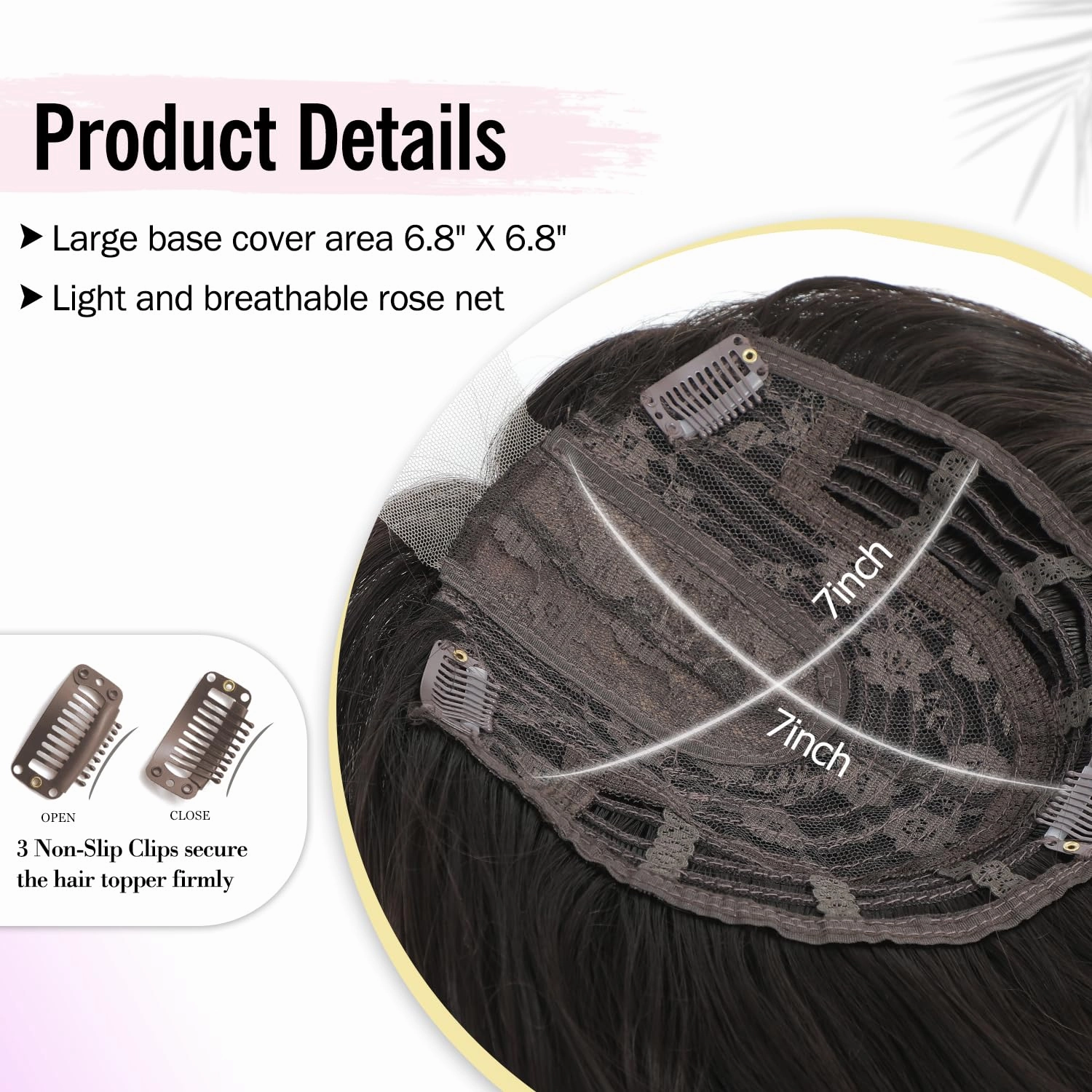 Fine Plus 20inch Hair Topper 7"X7" Hair Toppers for Women with Thinning Hair Synthetic Wavy Toppers Hair Pieces for Women Large Base Wiglets Ladies Clip in Hair Topper-Brown Black