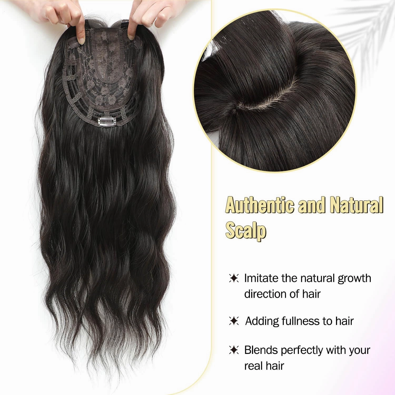 Fine Plus 20inch Hair Topper 7"X7" Hair Toppers for Women with Thinning Hair Synthetic Wavy Toppers Hair Pieces for Women Large Base Wiglets Ladies Clip in Hair Topper-Brown Black
