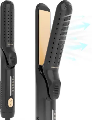 Flat Iron Hair Straightener and Curler 2 in1 | 360° Airflow Styler Curling Iron with 80 Ionic Cooling Air Vents, 5 Adjustable Temperature Settings, 15s Fast Heating & Dual Voltage