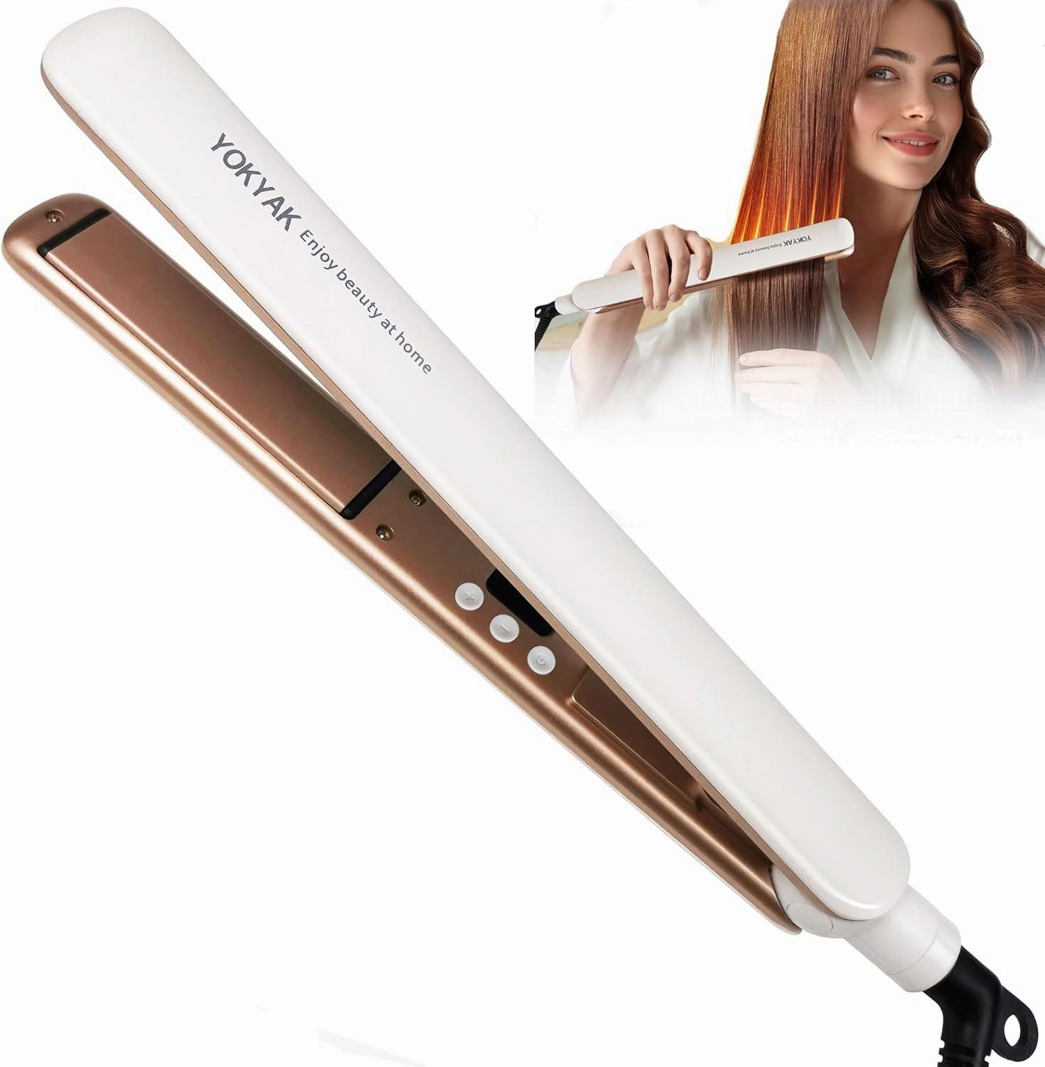 Flat Iron Hair Straightener, Ultra-Thin Nano Titanium 1 ¼ inch Thin Hair Iron 10-Second Heat-up, Auto Shut-Off, 2-in-1 Hair Straightening and Flat Iron Curler with Transparent LED Display