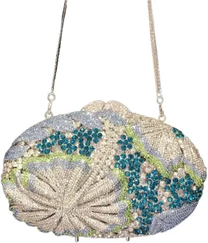 Floral Makeup Bag With Diamond Jewel Bag Magnetic Clasp Small Oval Diamond Dinner Bag
