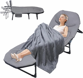 Folding Camping Cot,Adjustable 5-Position Adults Reclining Lounge Chairs with Blanket,550lb Weight Capacity,Folding Cot for Outdoor Camping,Office,Home