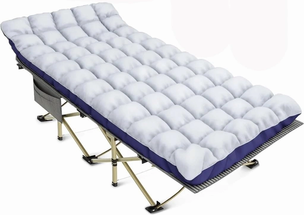 Folding Camping Cot with Carry Bag Portable Outdoor Chaise Camping Cot Heavy Duty Guest Bed with Mattress