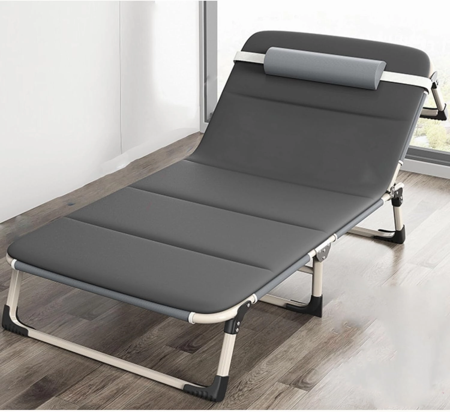 Folding Camping Cots for Adults, 4 Positions Adjustable Reclining Folding Camping Cot, Travel Bed with Removable Pillow for Guest Sleeping Home Office Vacation Hospital,Pl