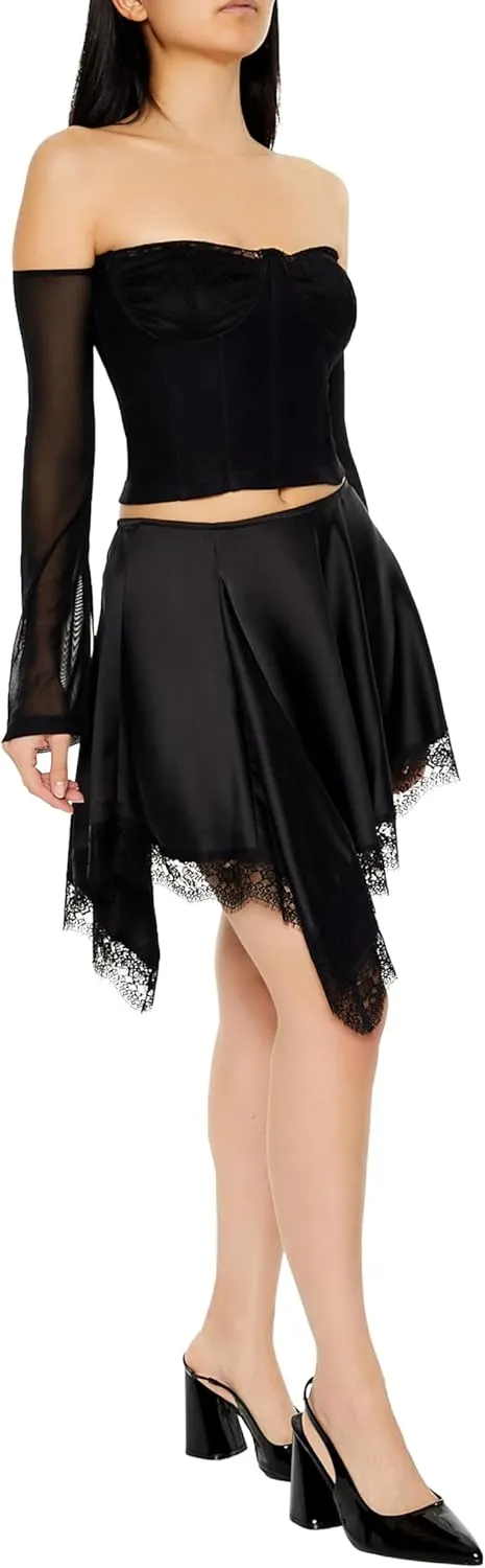 Forever 21 Women's Eyelash Lace-Trim Mini Flare Skirt