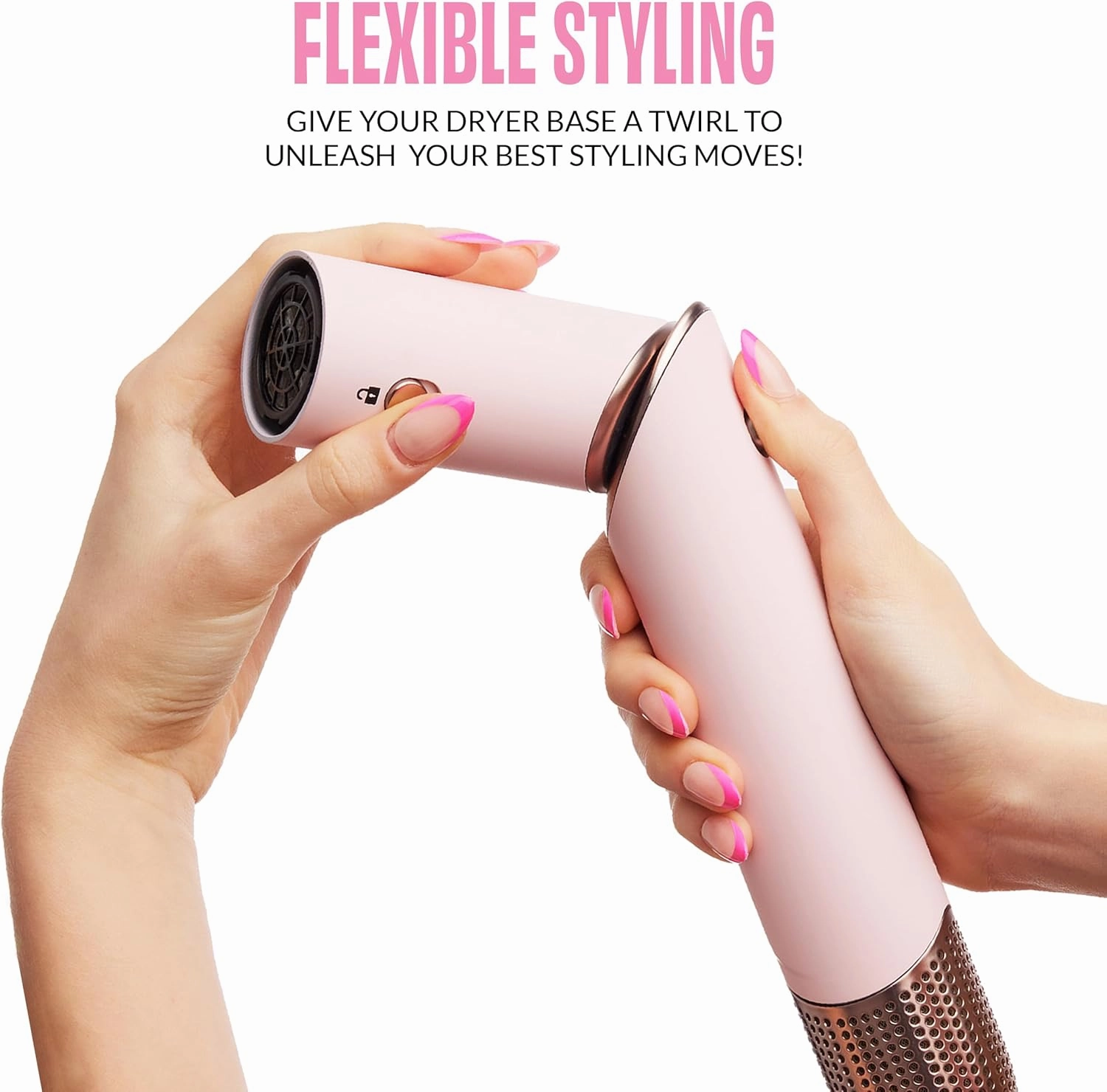 FoxyBae Interchangeable 5-in-1 Super Styler Pro Hair Styling Curling Iron Set - w/Drying Cylinder, Ceramic Blowout & Round Brushes, 2 Auto-Wrap Curlers - for Frizz-Free, Smooth Hair (Blush)