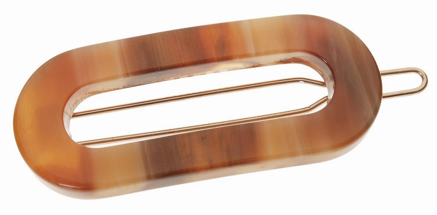 France Luxe Mini Oval on Tige Boule Barrette - Caramel Horn