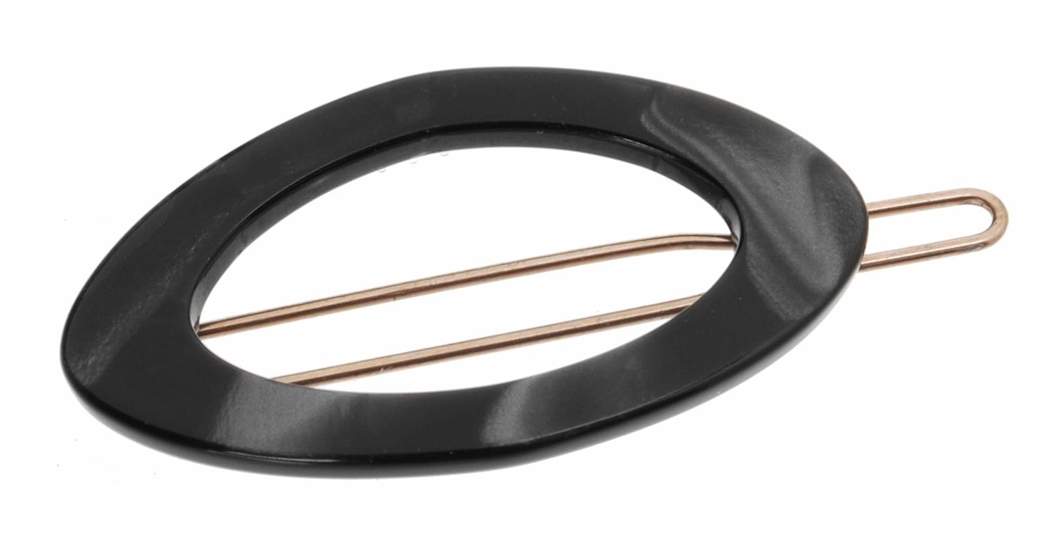 France Luxe Narrow Oval on Tige Boule Barrette - Nacro Black