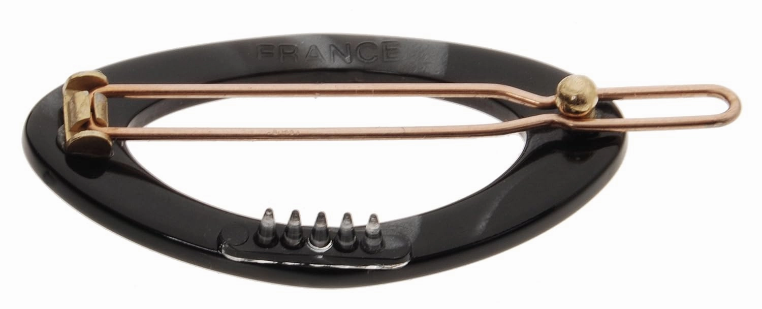 France Luxe Narrow Oval on Tige Boule Barrette - Nacro Black