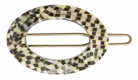 France Luxe New Cutout Oval Tige Boule Barrette - Opera Silver