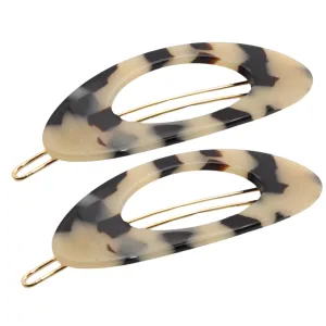 French Amie Oval Small 2 1/4” White Tokyo Celluloid Acetate Set of 2 Side Slide In Strong Hold Hair Clip Barrettes with Tige Boule Clasp for Girls and Women, Made in France