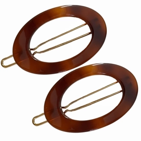 French Amie Oval Hoop Small 1 1/2” Tortoise Shell Celluloid Handmade Snap Hair Clips for Women Tige Boule Clasp Side Slide-in Barrette Clip Hair Accessories for Girl - 2 Piece