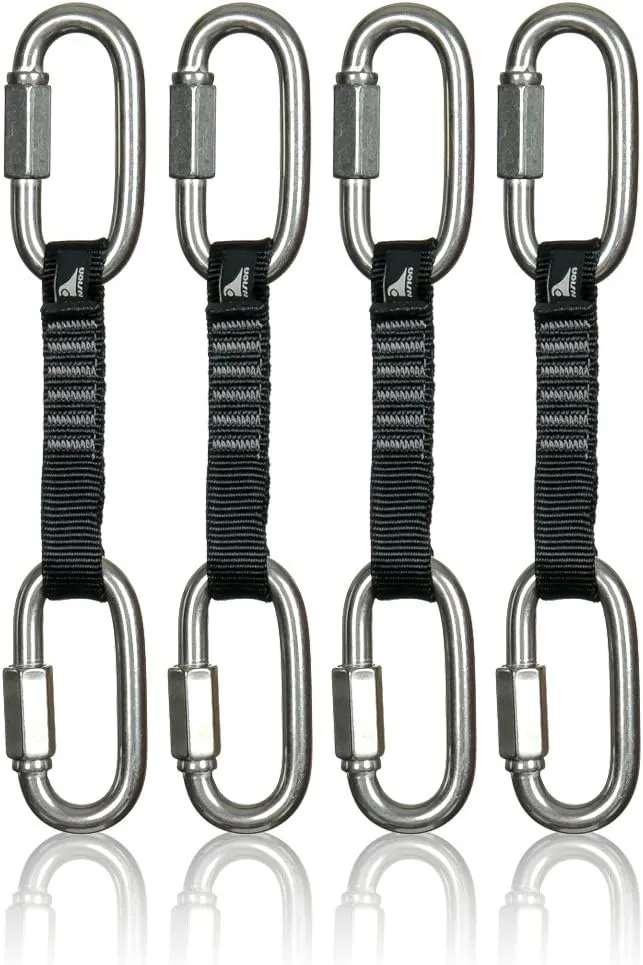 Fusion Climb 4-Pack 12cm Tactical Military Rescue Quickdraw Set with 3/8" 1600lbs WLL Stainless Steel Oval Quick Link/3/8" 1600lbs WLL Stainless Steel Oval Quick Link