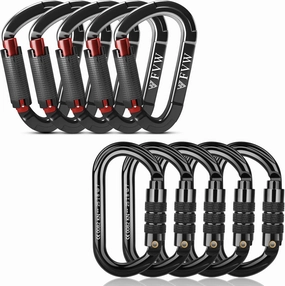 FVW Auto Locking Rock Climbing Carabiner Clips, UIAA/CE Certified Professional 25KN (5620 lbs) Heavy Duty Caribeaners for Rappelling Swing Rescue & Gym etc, Large D-Shaped Carabiners, Black