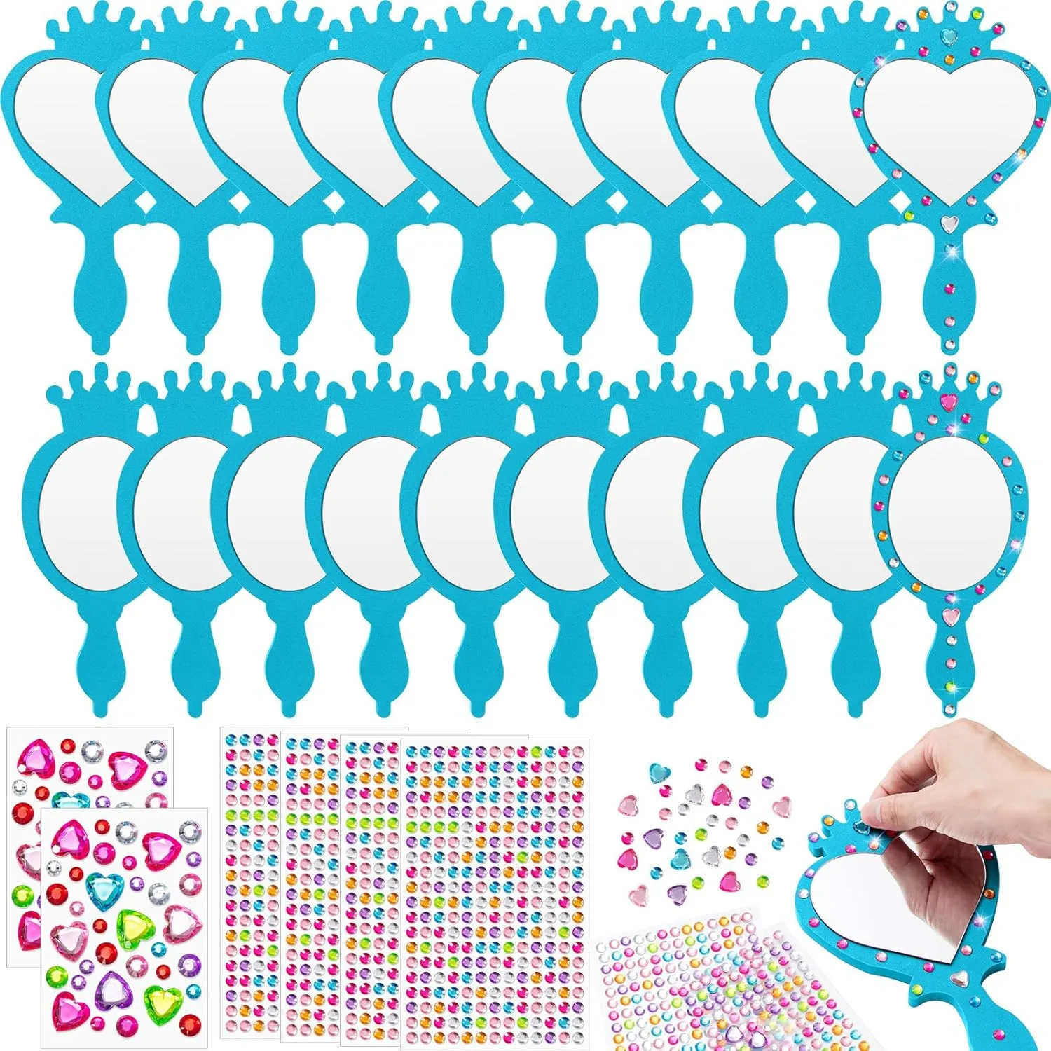 Geetery 20 Pcs Unbreakable Kids Mirror DIY Decorate Your Own Princess Mirror Mermaid Princess Foam Small Crafts for Princess Party Decorations(Blue)