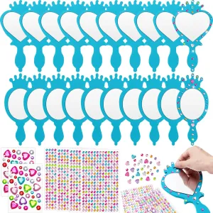 Geetery 20 Pcs Unbreakable Kids Mirror DIY Decorate Your Own Princess Mirror Mermaid Princess Foam Small Crafts for Princess Party Decorations(Blue)