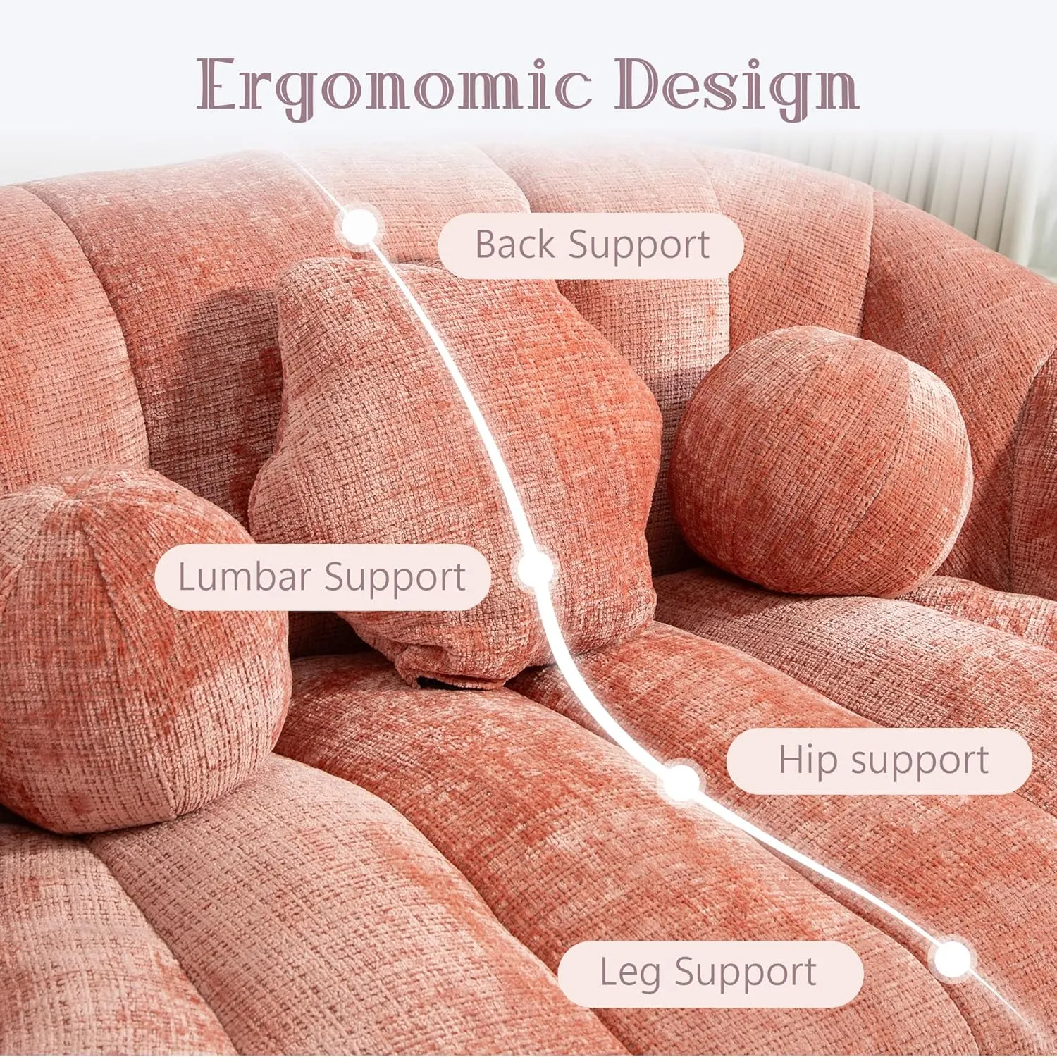 Giant Bean Bag Chair for Adults with 3 Pillows & High Backrest, Oversized Cozy Bean Bag Couch Loveseat Sofa with Memory Foam, Large Lazy Sofa for Living Room, Bedroom, Apartment, Pink