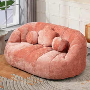 Giant Bean Bag Chair for Adults with 3 Pillows & High Backrest, Oversized Cozy Bean Bag Couch Loveseat Sofa with Memory Foam, Large Lazy Sofa for Living Room, Bedroom, Apartment, Pink
