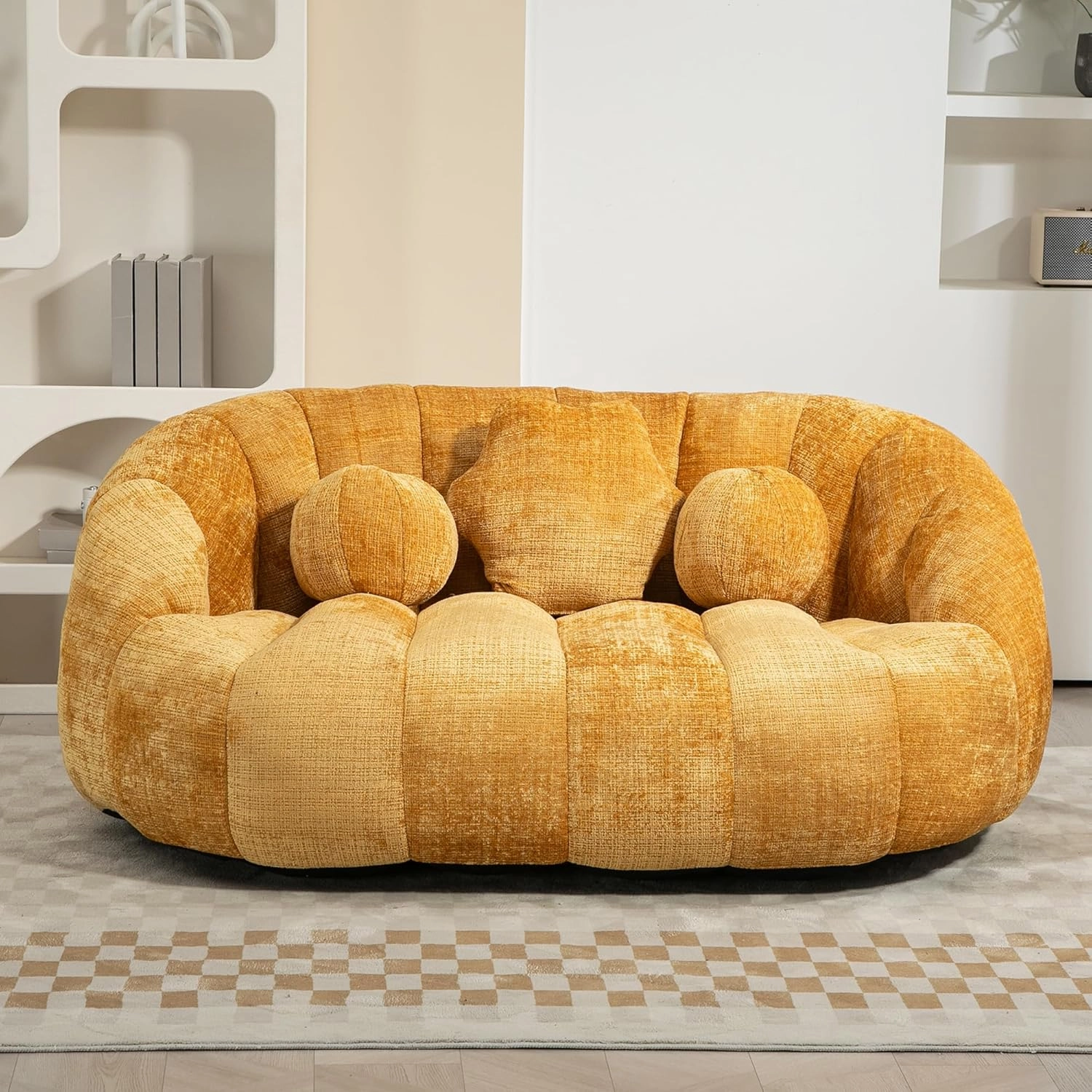 Giant Bean Bag Chair for Adults with 3 Pillows & High Backrest, Oversized Cozy Bean Bag Couch Loveseat Sofa with Memory Foam, Large Lazy Sofa for Living Room, Bedroom, Apartment, Yellow