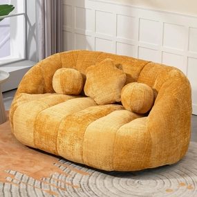 Giant Bean Bag Chair for Adults with 3 Pillows & High Backrest, Oversized Cozy Bean Bag Couch Loveseat Sofa with Memory Foam, Large Lazy Sofa for Living Room, Bedroom, Apartment, Yellow