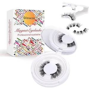 Glowze Magnetic Eyelashes, No Glue Double Sided Magnetic Eyelashes Reusable, Slim False Eyelash Kit with Applicator (Natural)