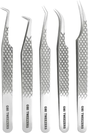 GMI Lash Tweezers - Set of 5 Eyelash Tweezers - Stainless Steel Eyelash Extension Tweezers - Multipurpose Lash Tweezers for Eyelash Extensions for Individual., T1122
