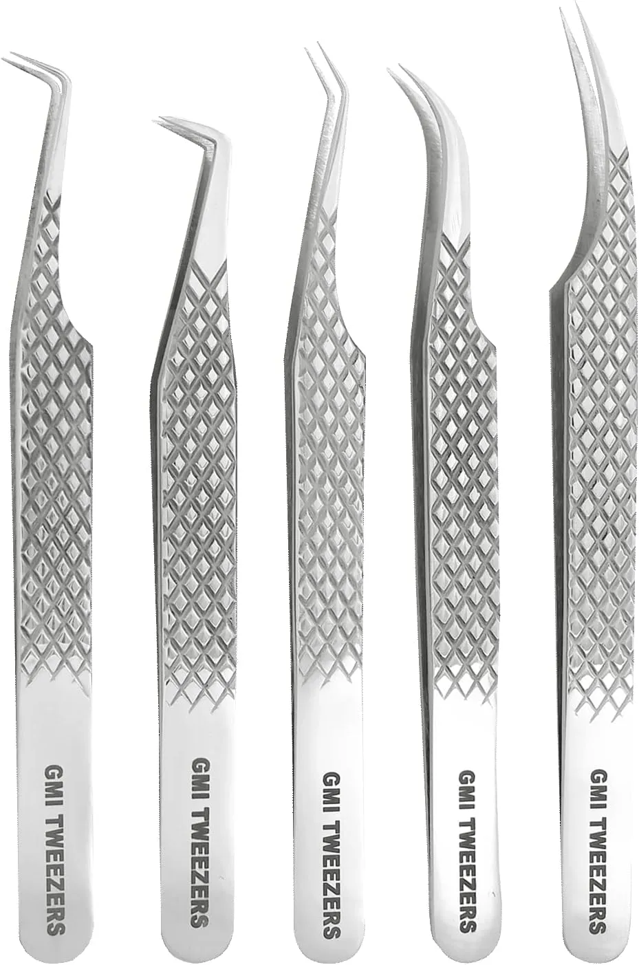 GMI Lash Tweezers - Set of 5 Eyelash Tweezers - Stainless Steel Eyelash Extension Tweezers - Multipurpose Lash Tweezers for Eyelash Extensions for Individual., T1122