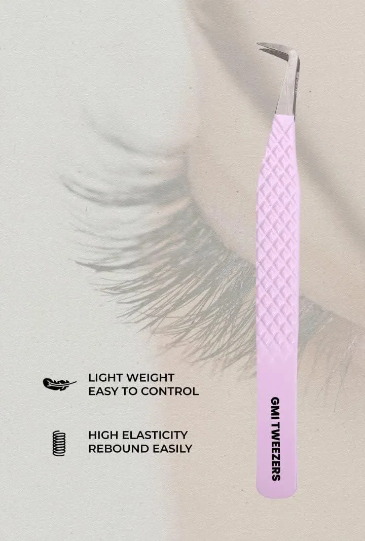 GMI Lash Tweezers - Set of 5 Stainless Steel Eyelash Extension Tweezers - Multipurpose for Individual Extensions (Pink)
