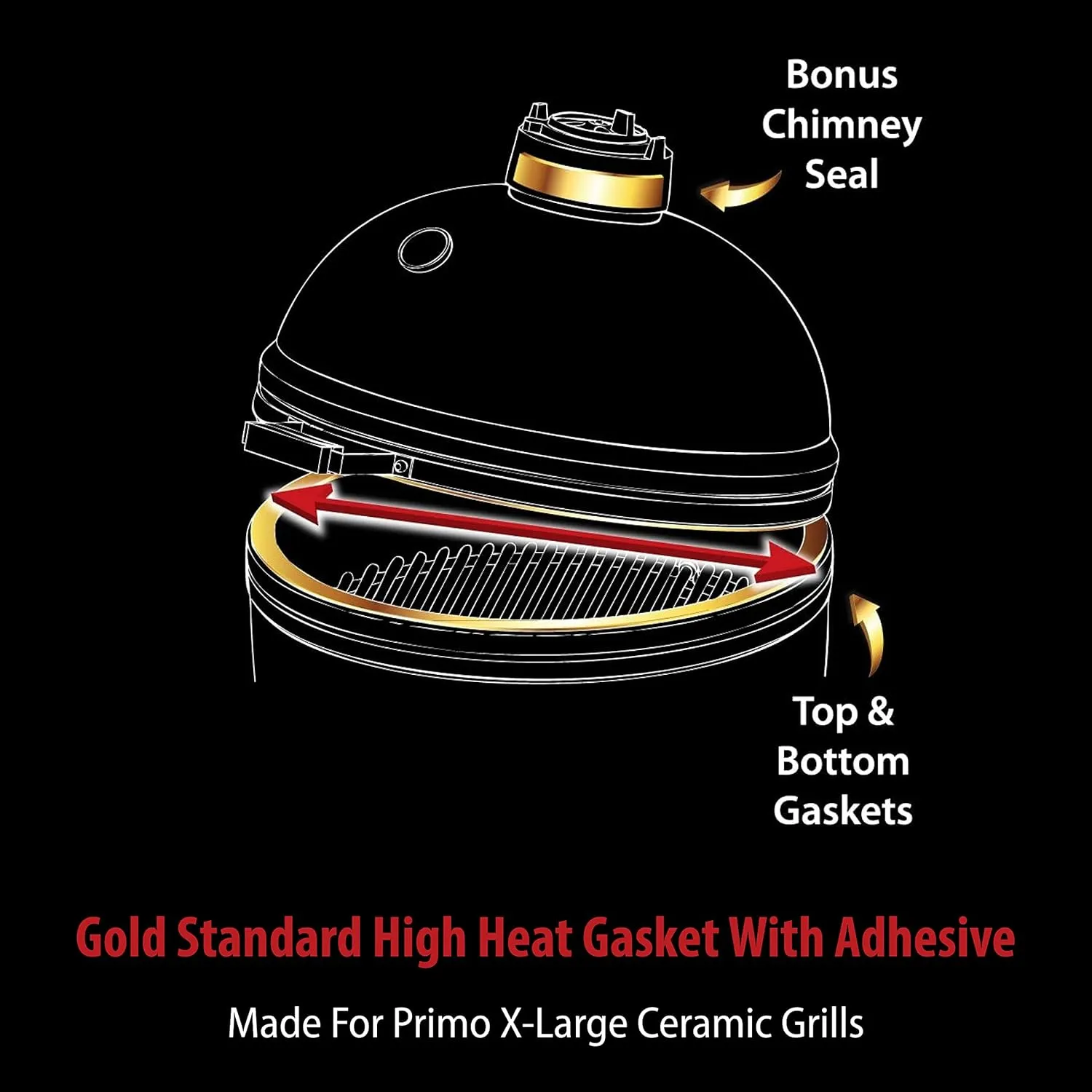 Gold Standard Nomex and Kevlar Gasket, Replacement for Primo Oval x-Large 400 Grill High-Heat 14.5' Gasket Seal, 2-Year Warranty, Made in USA