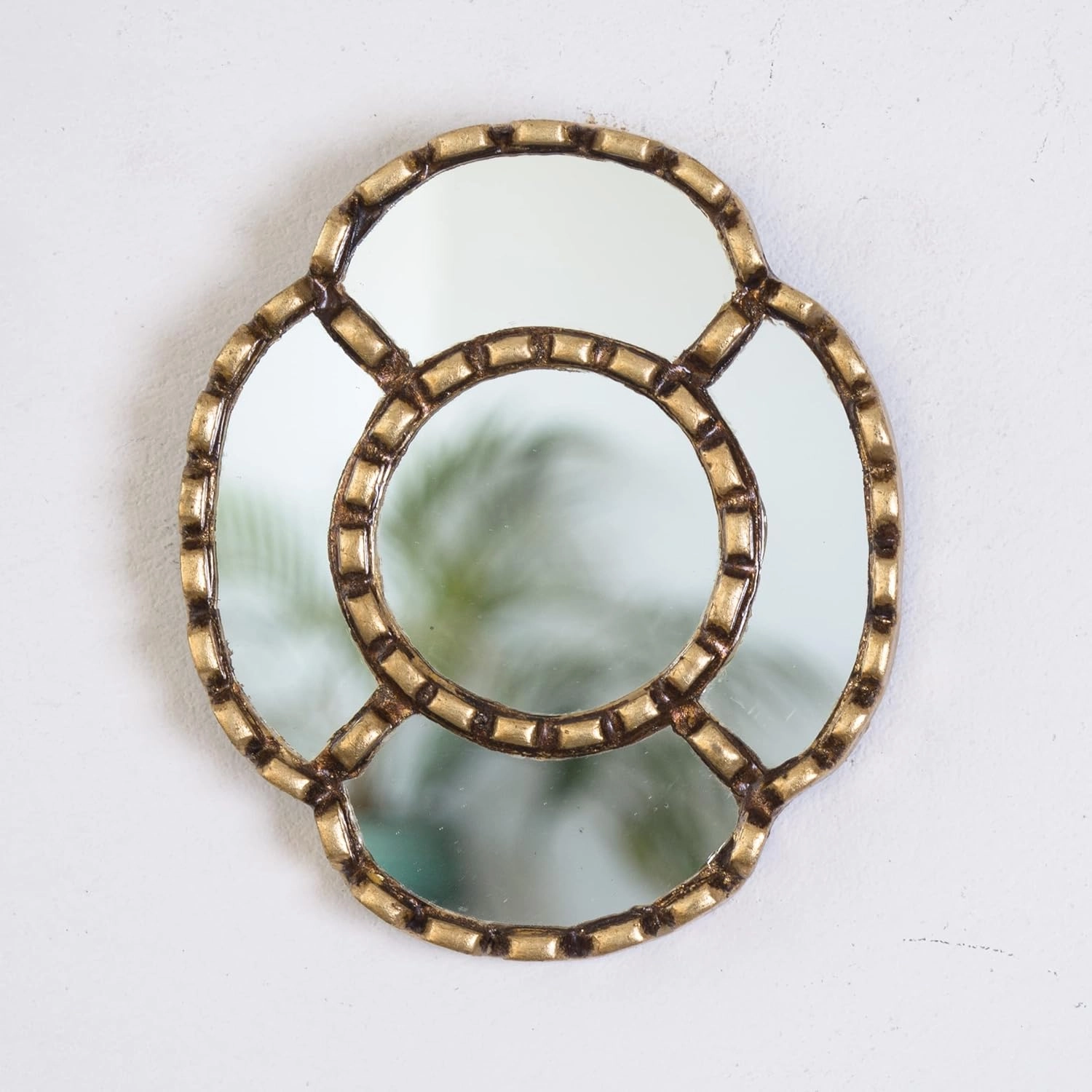 Gold Hanging Oval mirror on the wall home decor | Peruvian Hand-painted glass small mirror wall art decorations (Gold)