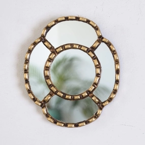 Gold Hanging Oval mirror on the wall home decor | Peruvian Hand-painted glass small mirror wall art decorations (Gold)