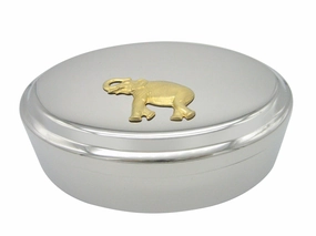 Gold Toned Large Elephant Pendant Oval Trinket Jewelry Box