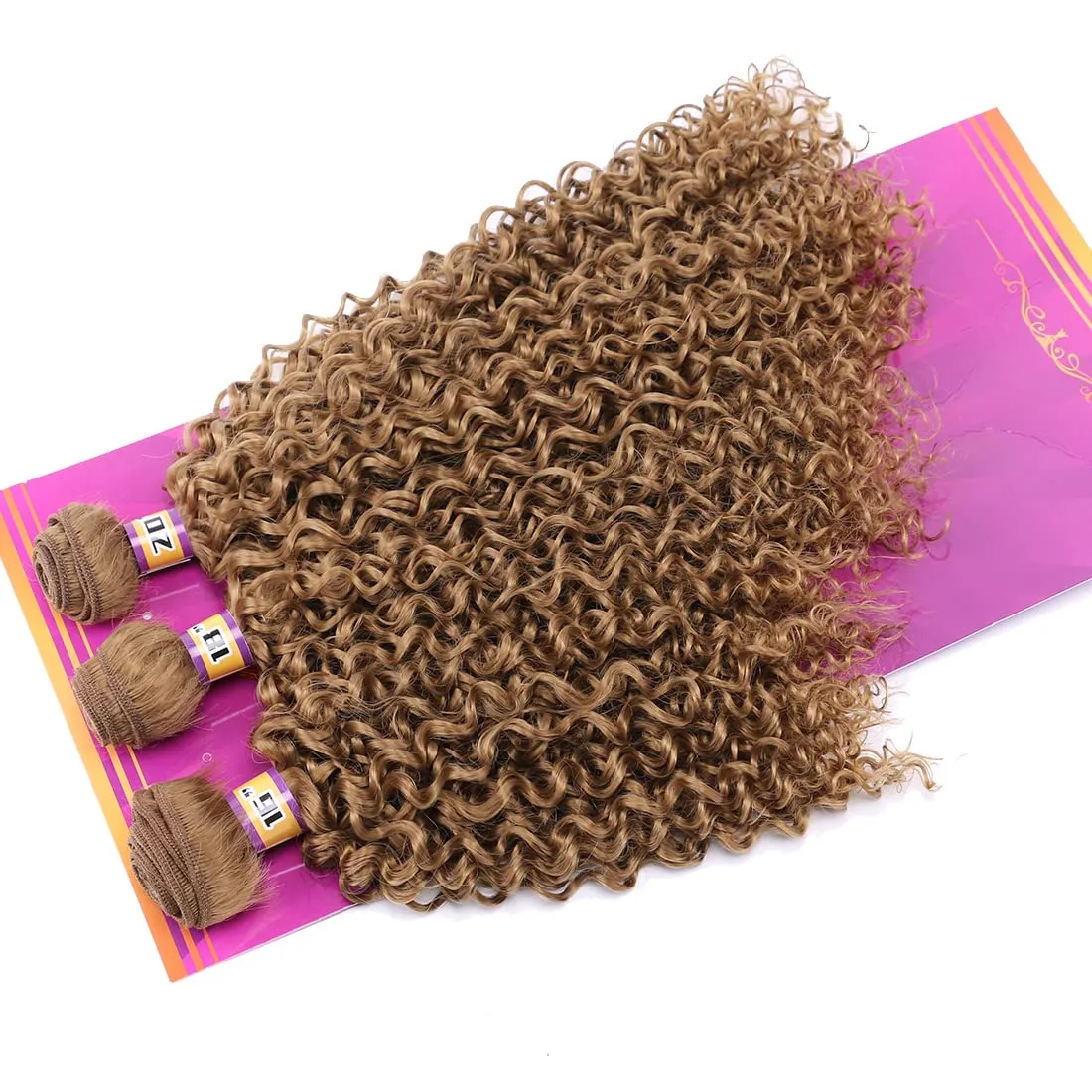 Golden Afro Kinky Curly Synthetic Hair Weave 3 Bundles 16 18 20 Inches Color 27 Heat Resistant Fiber Hair Extensions