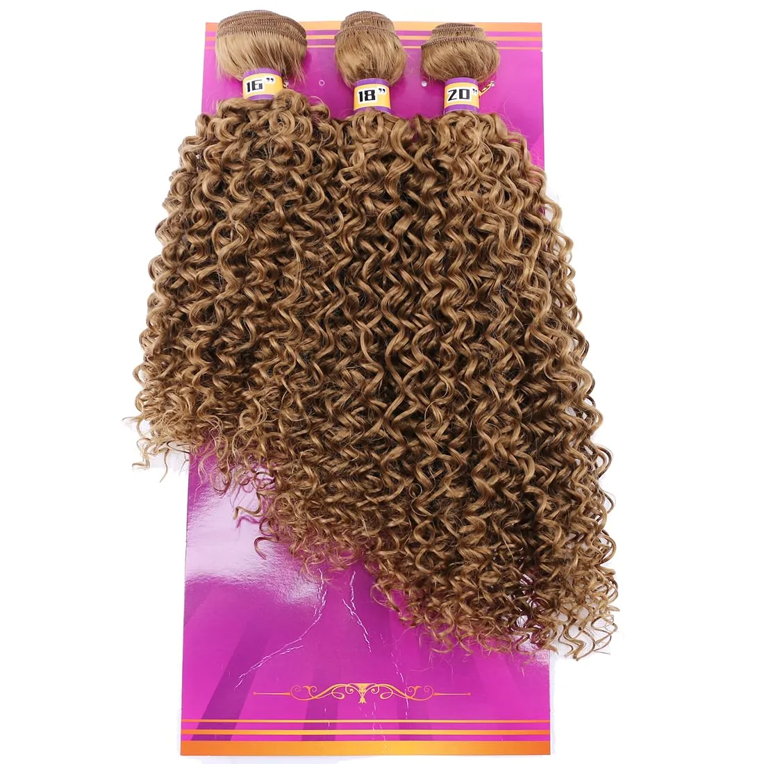 Golden Afro Kinky Curly Synthetic Hair Weave 3 Bundles 16 18 20 Inches Color 27 Heat Resistant Fiber Hair Extensions