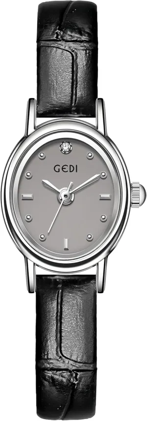 Gosasa Elegant Retro Women's Watch with Leather Strap Fashion Dress Diamond Small Oval Face Ladies Watch Casual Waterproof Quartz Wristwatch
