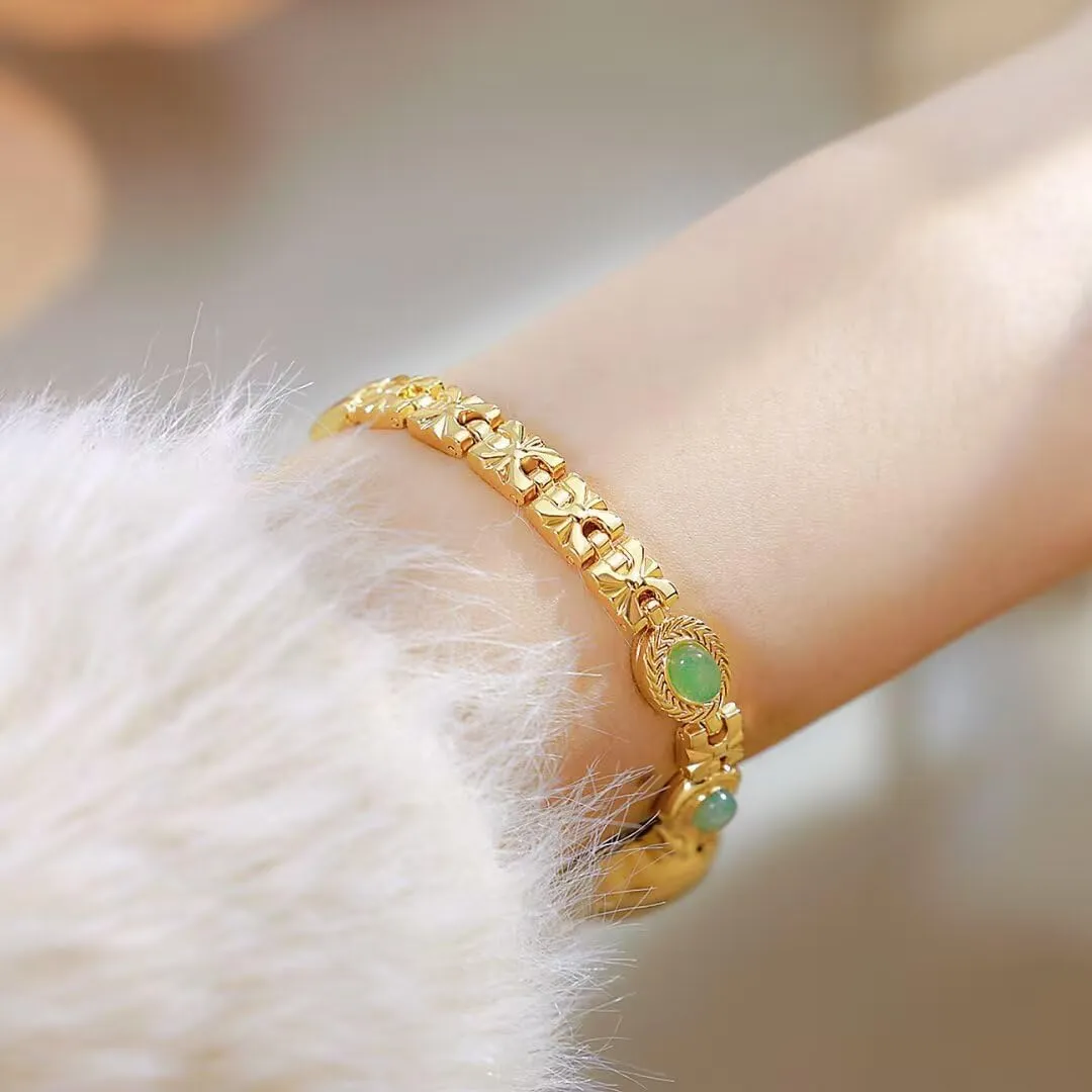 Gosasa Gold Watch for Women Vintage Bracelet Luxury Natural Gemstone Oval Dial Stainless Steel Waterproof Elegant Women's Analog Qaurtz Watch