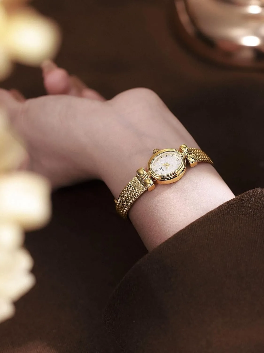 Gosasa Luxury Women Vintage Bracelet Wrist Watch Dainty Small Ladies Oval Quartz Watch Mesh Strap with Tools Included