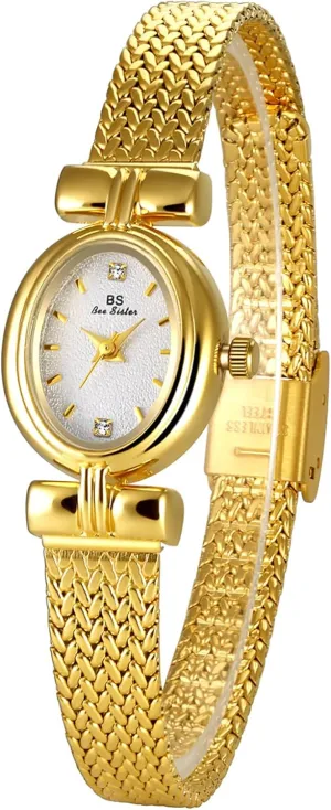 Gosasa Luxury Women Vintage Bracelet Wrist Watch Dainty Small Ladies Oval Quartz Watch Mesh Strap with Tools Included
