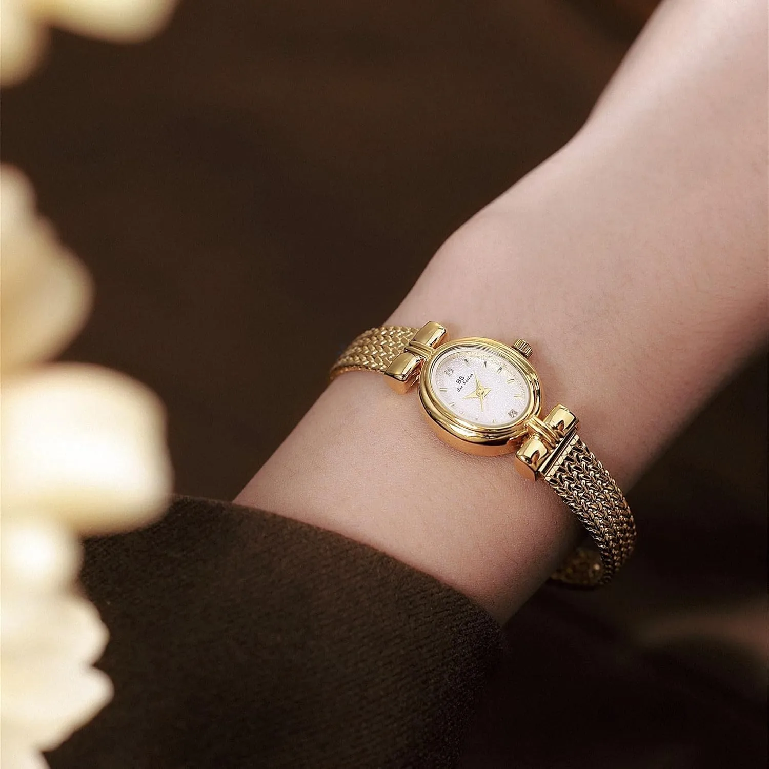 Gosasa Luxury Women Vintage Bracelet Wrist Watch Dainty Small Ladies Oval Quartz Watch Mesh Strap with Tools Included