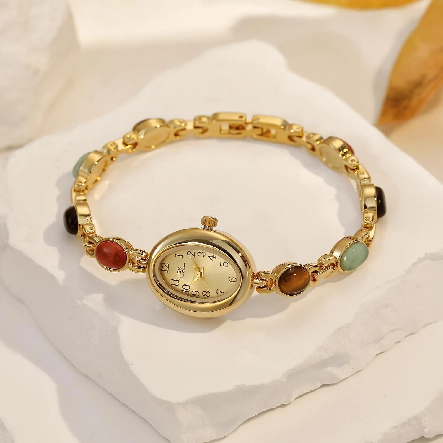 Gosasa Vintage Pearl Bracelet Watch for Women Elegant Small Oval Dial Jewelry Wristwatch Waterproof Dainty Gold Ladies Gift Watch for Mom Wife