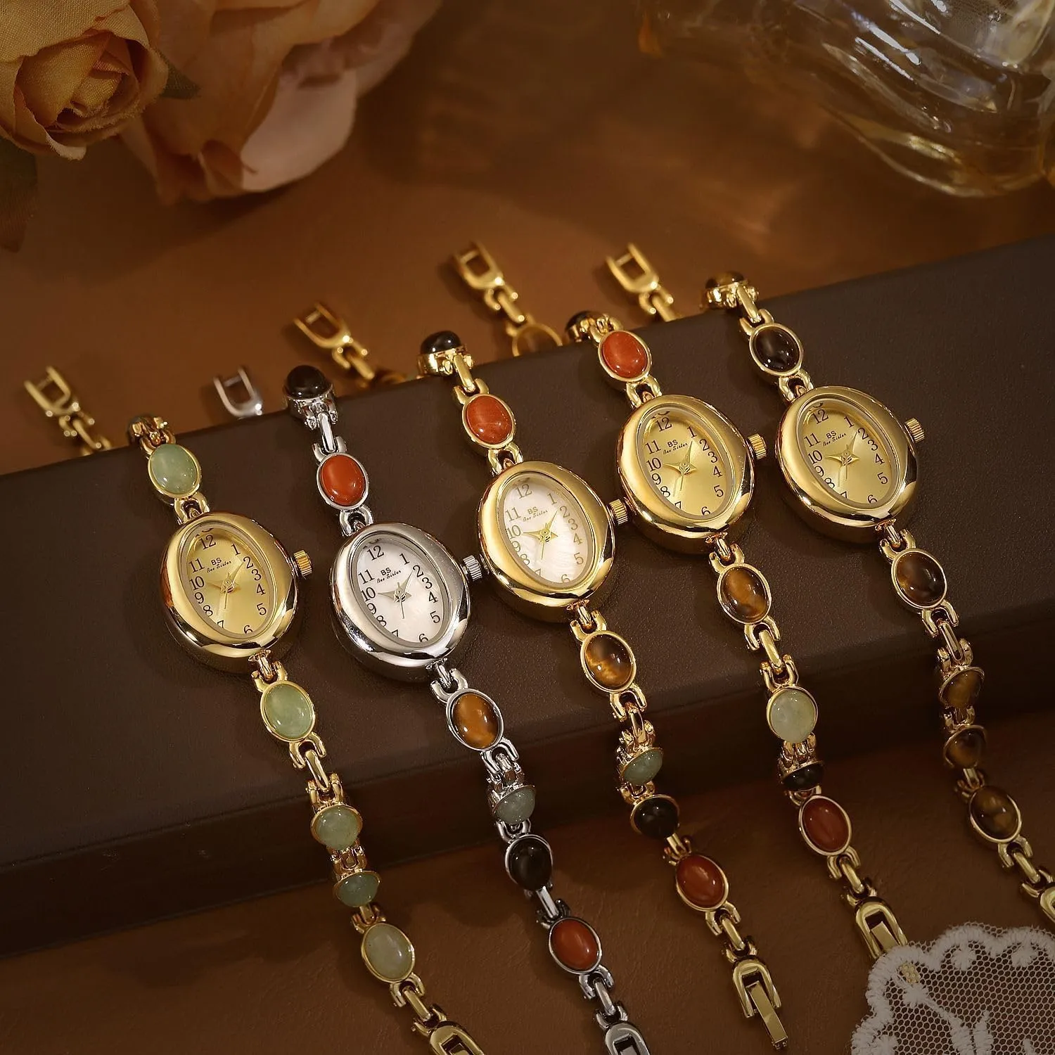 Gosasa Vintage Pearl Bracelet Watch for Women Elegant Small Oval Dial Jewelry Wristwatch Waterproof Dainty Gold Ladies Gift Watch for Mom Wife