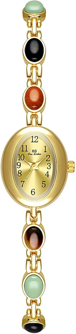 Gosasa Vintage Pearl Bracelet Watch for Women Elegant Small Oval Dial Jewelry Wristwatch Waterproof Dainty Gold Ladies Gift Watch for Mom Wife
