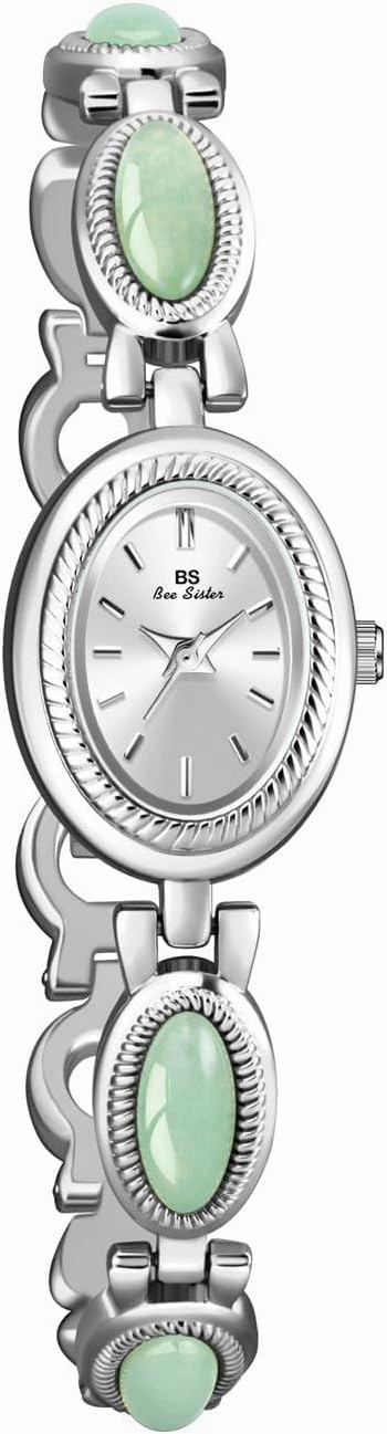 Gosasa Gold Watch for Women Vintage Bracelet Luxury Natural Gemstone Oval Dial Stainless Steel Waterproof Elegant Women's Analog Qaurtz Watch