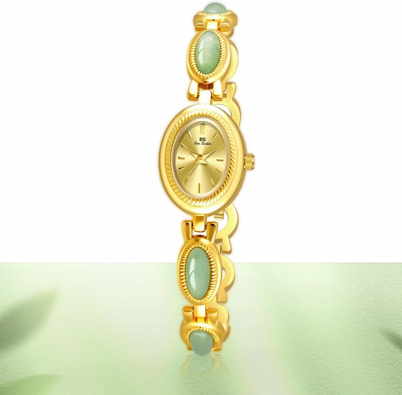 Gosasa Gold Watch for Women Vintage Bracelet Luxury Natural Gemstone Oval Dial Stainless Steel Waterproof Elegant Women's Analog Qaurtz Watch