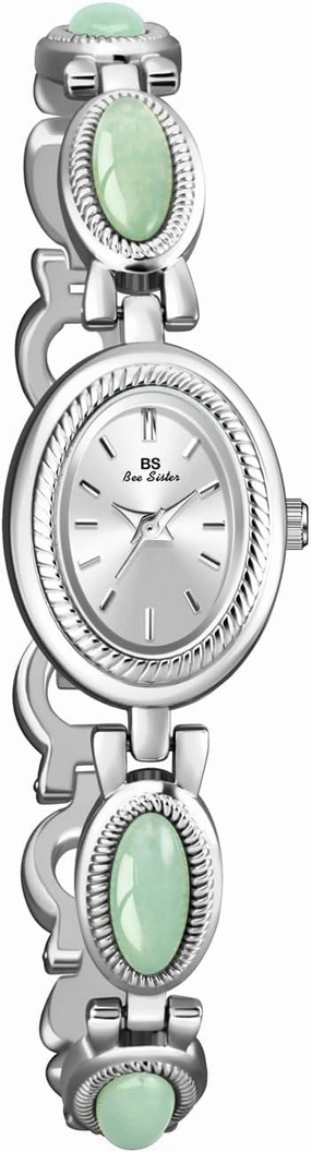 Gosasa Gold Watch for Women Vintage Bracelet Luxury Natural Gemstone Oval Dial Stainless Steel Waterproof Elegant Women's Analog Qaurtz Watch