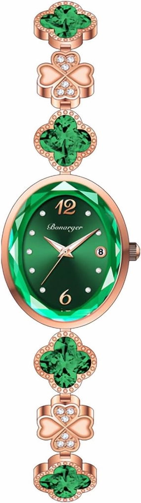 Gosasa Stylish Women's Bracelet Petal Oval Quartz Watch Luxury Elegant Dress Four-Leaf Clover Waterproof Ladies Diamond Wristwatch with Date
